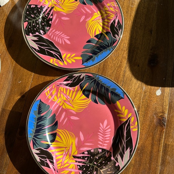 Tropical Leaf Pattern Plates - Pink and Yellow - Picture 1 of 1